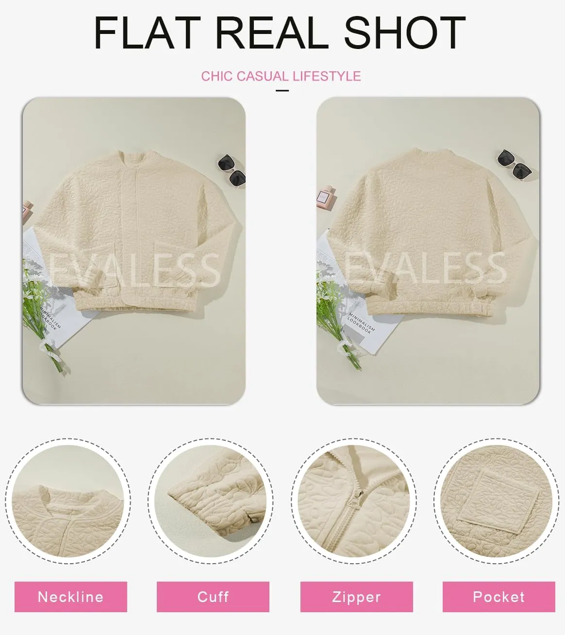 EVALESS Bomber Jackets for Women Spring Fashion 2025 Cute Jacquard Coats Lightweight Zip Up Jackets Dressy Casual