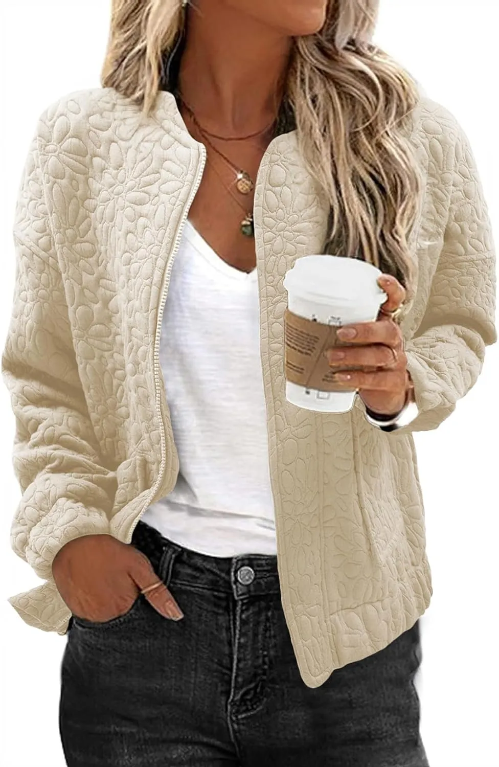 EVALESS Bomber Jackets for Women Spring Fashion 2025 Cute Jacquard Coats Lightweight Zip Up Jackets Dressy Casual