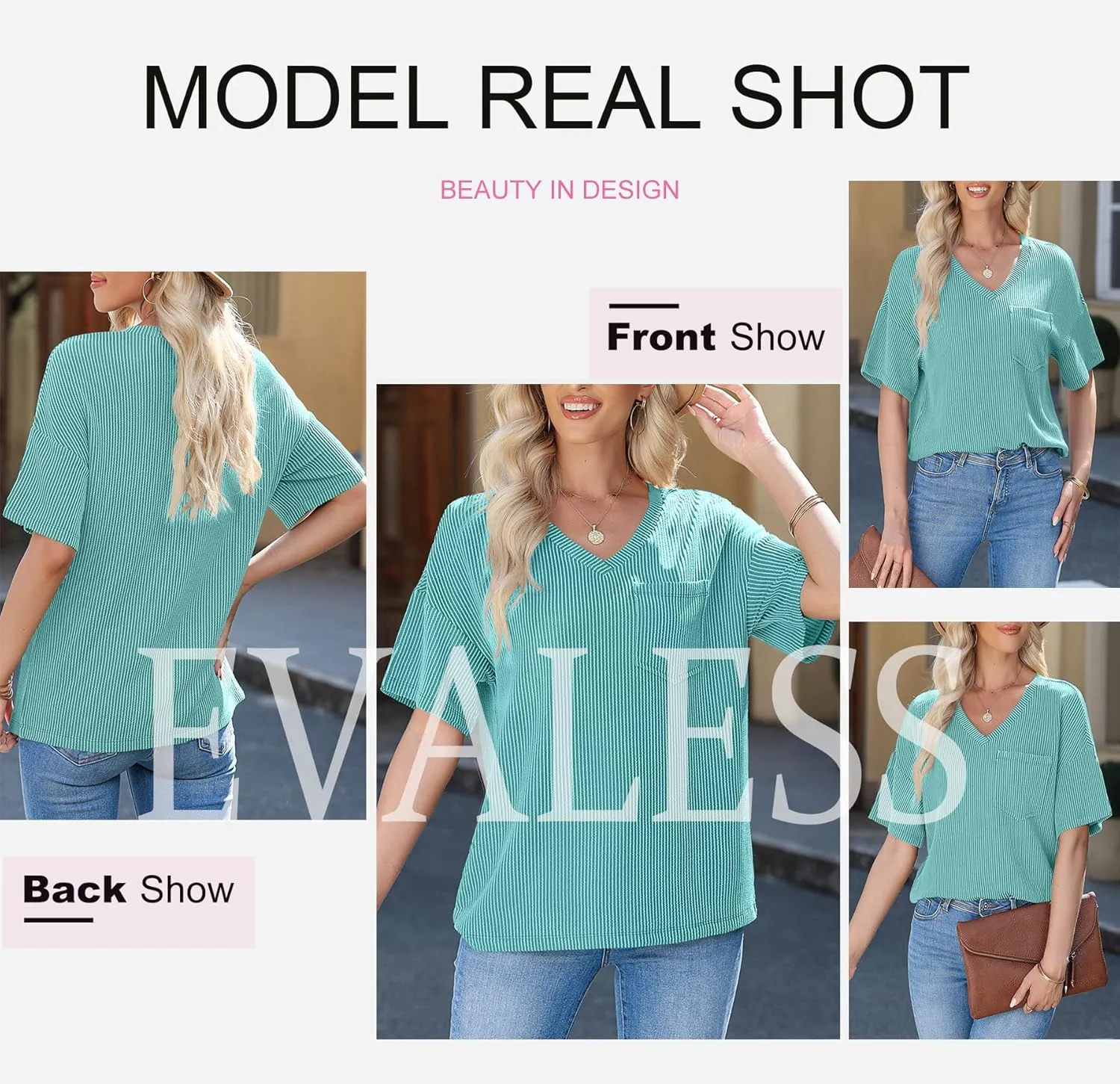 EVALESS Womens Summer Tops Oversized T Shirts Short Sleeve Blouses for Women Dressy Casual Work Outfits