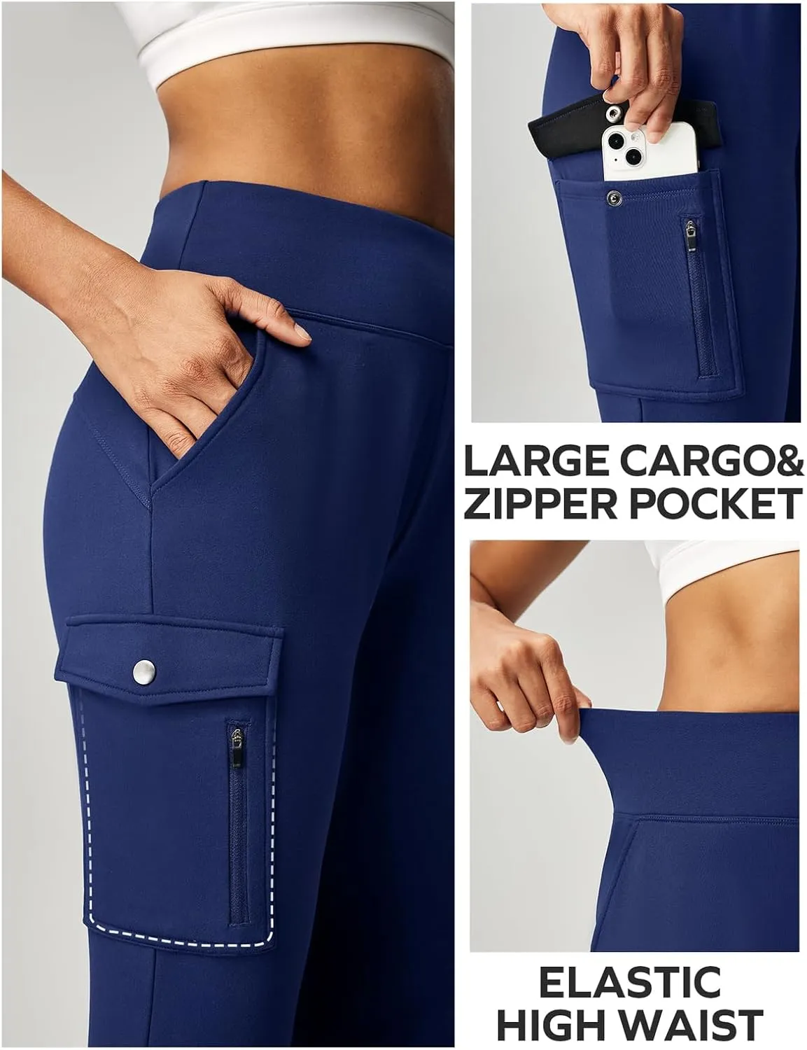 Ewedoos Fleece Lined Joggers Women Water Resistant Thermal Sweatpants High Waisted Hiking Cargo Pants with Pockets