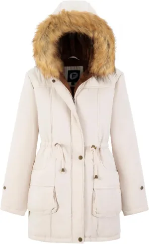 FARVALUE Women's Winter Coat Hooded Warm Fleece Parka Jacket with Fur Trim Coat