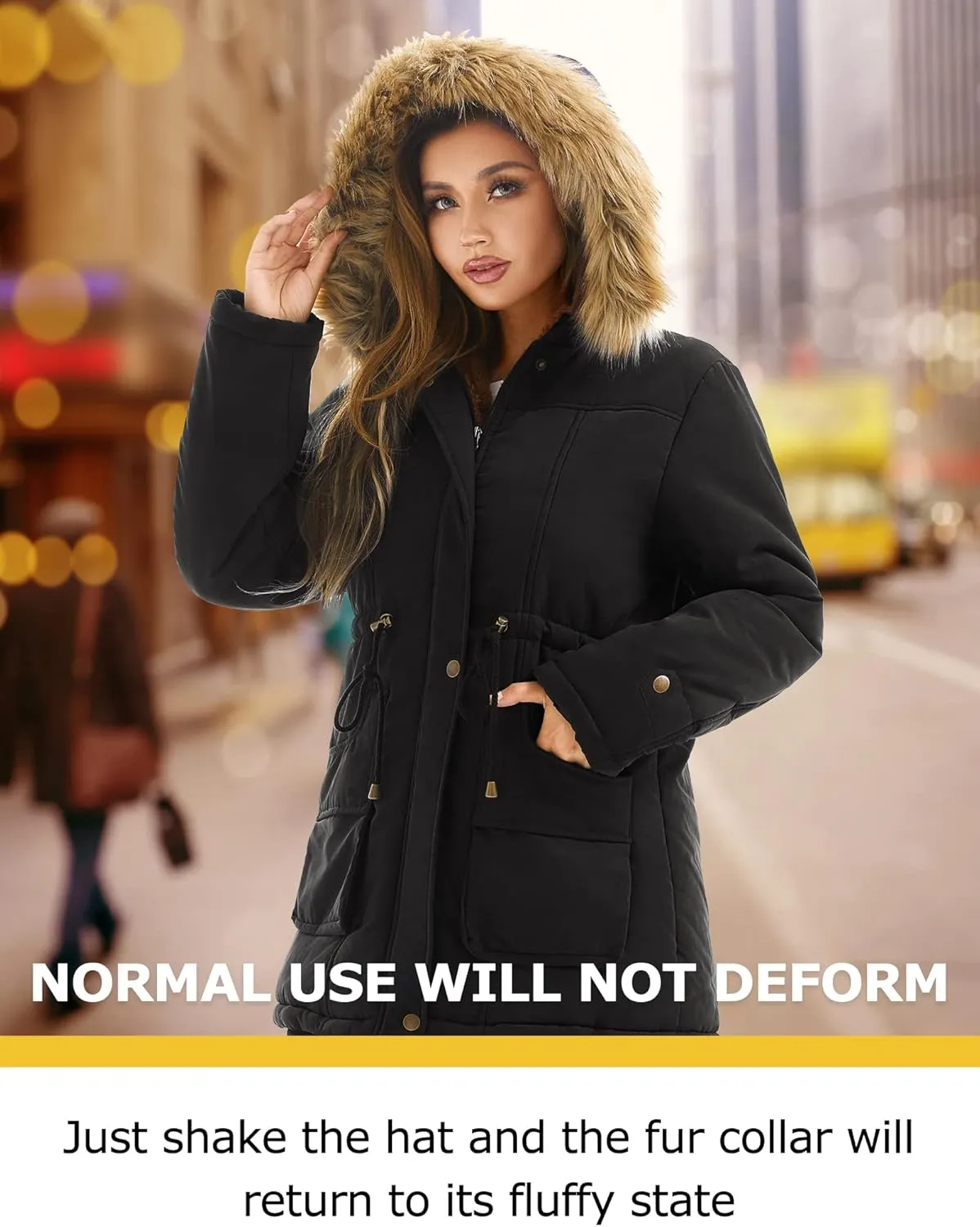 FARVALUE Women's Winter Coat Hooded Warm Fleece Parka Jacket with Fur Trim Coat