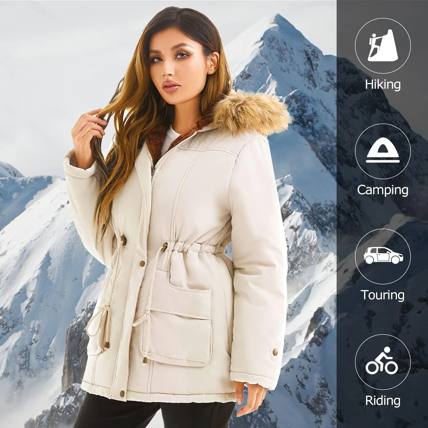 FARVALUE Women's Winter Coat Hooded Warm Fleece Parka Jacket with Fur Trim Coat