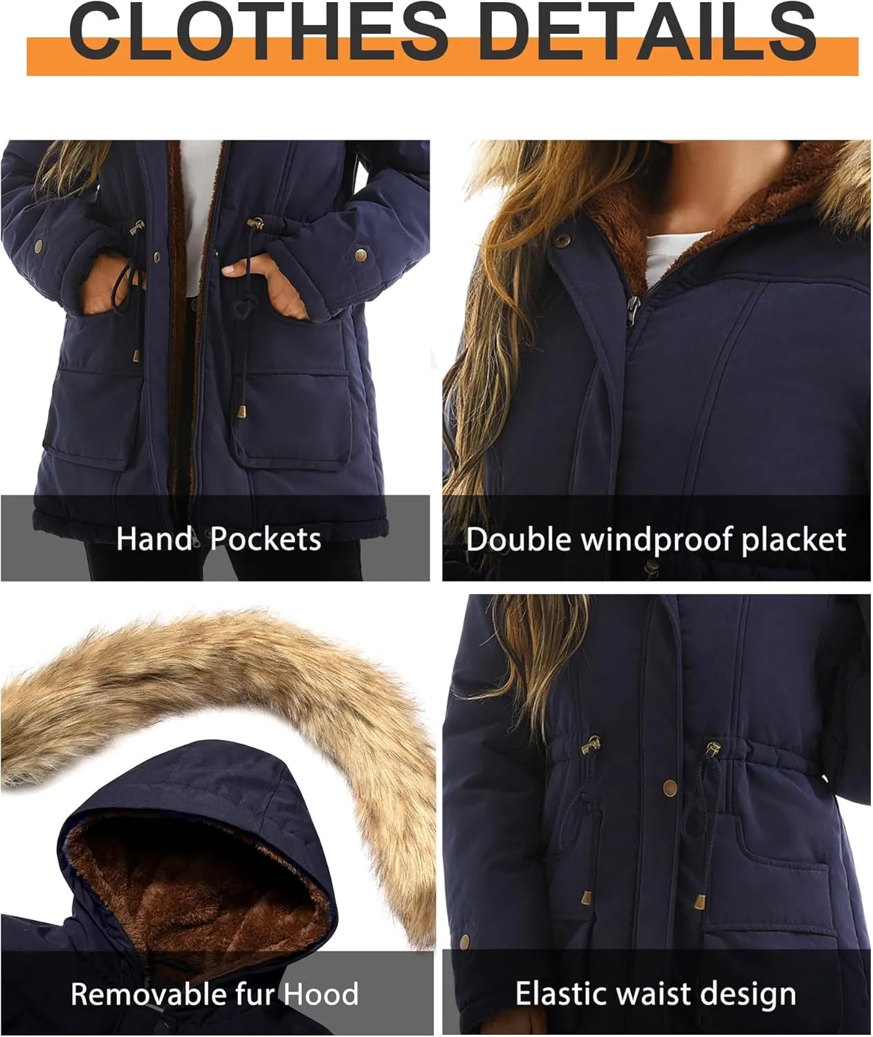 FARVALUE Women's Winter Coat Hooded Warm Fleece Parka Jacket with Fur Trim Coat