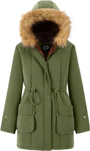 FARVALUE Women's Winter Coat Hooded Warm Fleece Parka Jacket with Fur Trim Coat