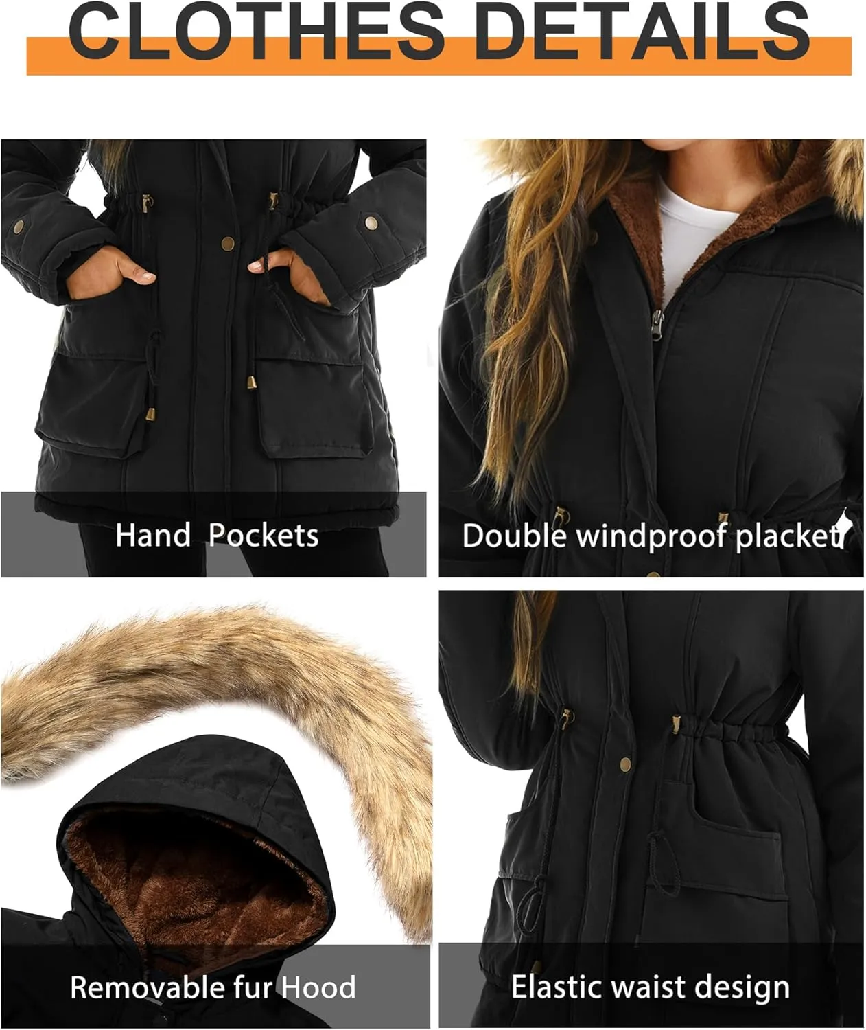 FARVALUE Women's Winter Coat Hooded Warm Fleece Parka Jacket with Fur Trim Coat
