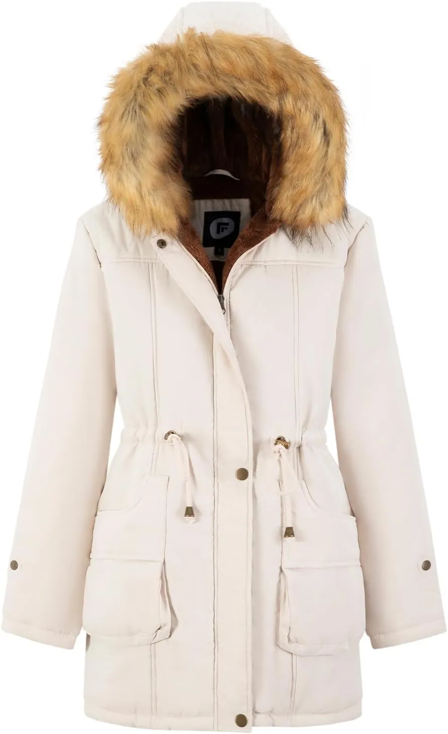 FARVALUE Women's Winter Coat Hooded Warm Fleece Parka Jacket with Fur Trim Coat