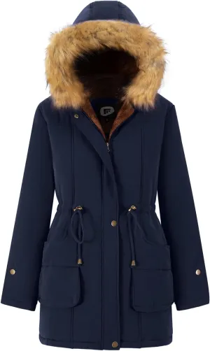 FARVALUE Women's Winter Coat Hooded Warm Fleece Parka Jacket with Fur Trim Coat