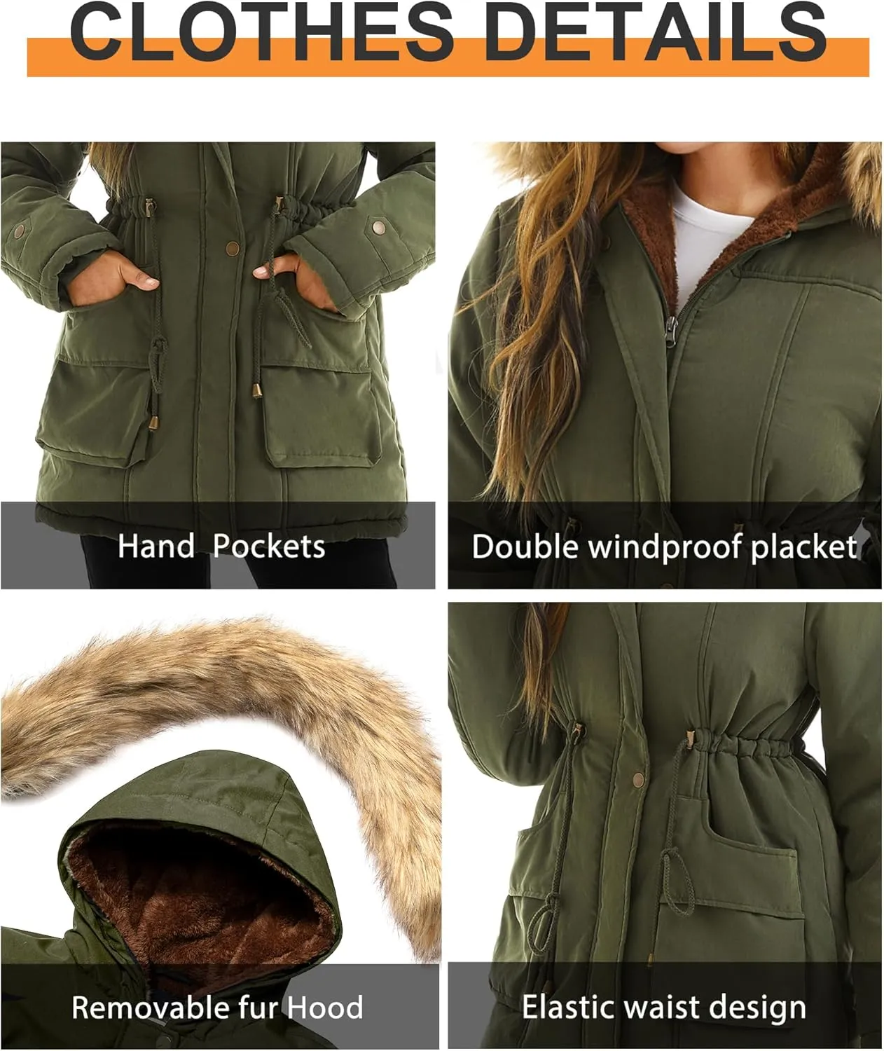 FARVALUE Women's Winter Coat Hooded Warm Fleece Parka Jacket with Fur Trim Coat