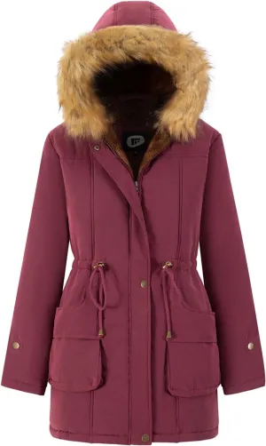 FARVALUE Women's Winter Coat Hooded Warm Fleece Parka Jacket with Fur Trim Coat