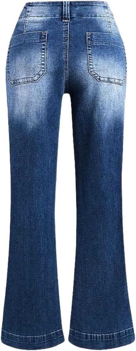 Flamingals Straight Leg Baggy Jeans for Women Low Waist Raw Hem Slant Pocket Boyfriend Jeans Casual Denim Pants