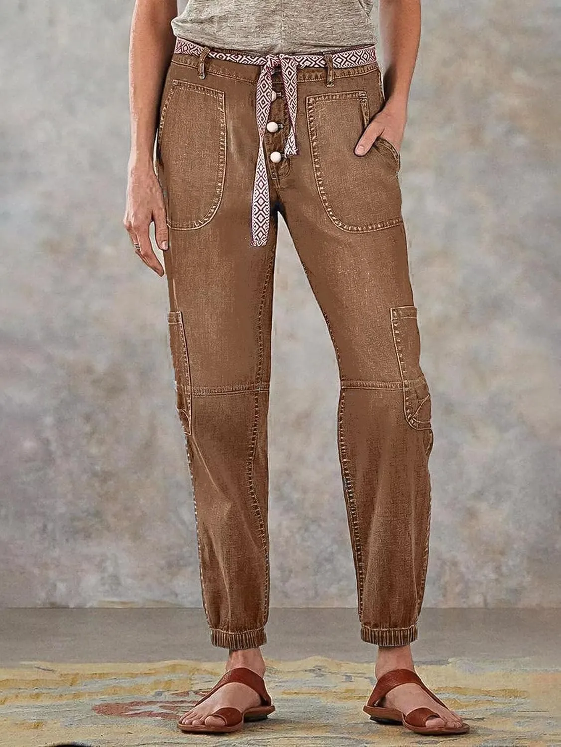 Flamingals Straight Leg Button Fly Jeans for Women Multi Pocket Mid Rise Jeans Without Belt Denim Pants