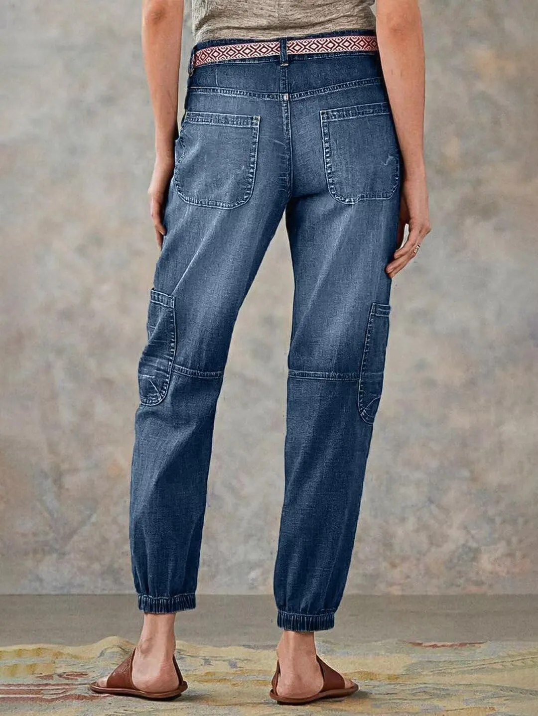 Flamingals Straight Leg Button Fly Jeans for Women Multi Pocket Mid Rise Jeans Without Belt Denim Pants
