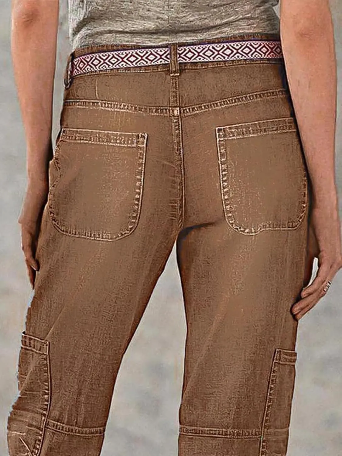 Flamingals Straight Leg Button Fly Jeans for Women Multi Pocket Mid Rise Jeans Without Belt Denim Pants