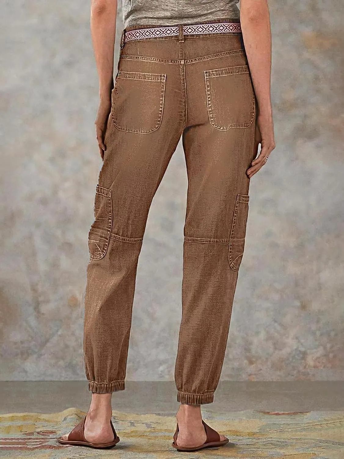 Flamingals Straight Leg Button Fly Jeans for Women Multi Pocket Mid Rise Jeans Without Belt Denim Pants