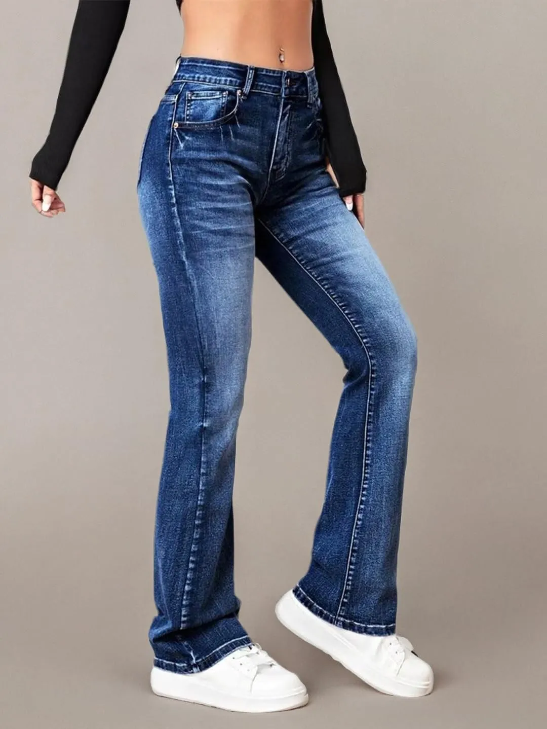 Flamingals Straight Leg Jeans for Women Low Rise Flamingo Stretch Jeans Skinny Wide Leg Denim Pants