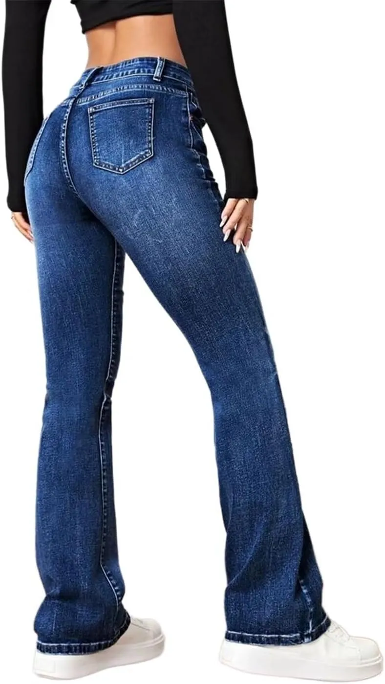 Flamingals Straight Leg Jeans for Women Low Rise Flamingo Stretch Jeans Skinny Wide Leg Denim Pants