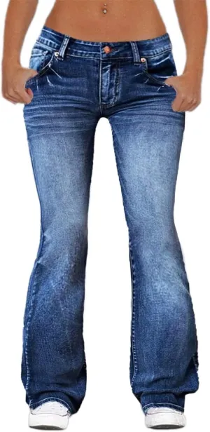 Flamingals Straight Leg Jeans for Women Low Rise Flamingo Stretch Jeans Skinny Wide Leg Denim Pants