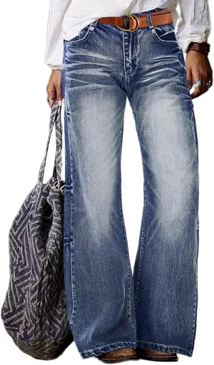 Flamingals Straight Leg Jeans for Women Ripped Raw Hem Mid Waisted Bootcut Jeans Without Belts