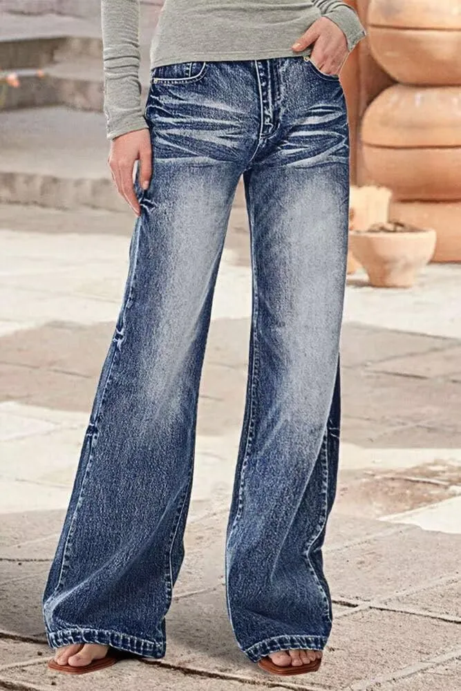 Flamingals Straight Leg Jeans for Women Ripped Raw Hem Mid Waisted Bootcut Jeans Without Belts
