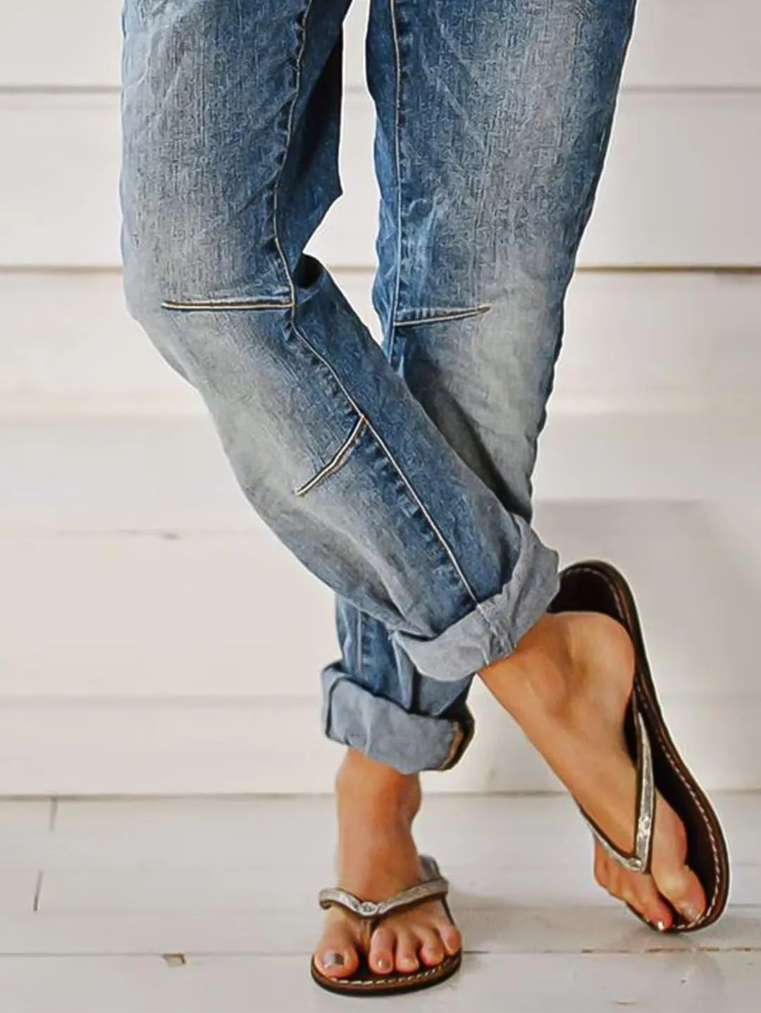 Flamingals Women's Stretchy Straight Leg Casual Low Rise Jeans Wash Button Fly Stitch Detail 90s Trendy Denim Jeans