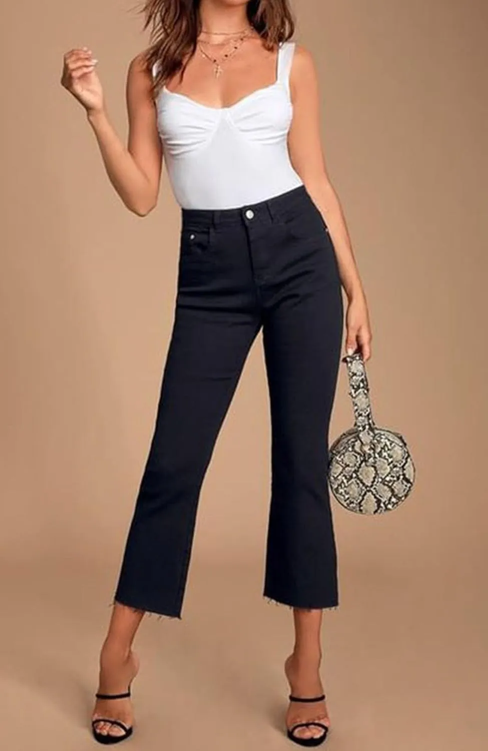 Flare Jeans for Women Cropped Stretchy Mid Rise Bell Bottom Jeans Womens Crop Flare Jeans with Raw Hem