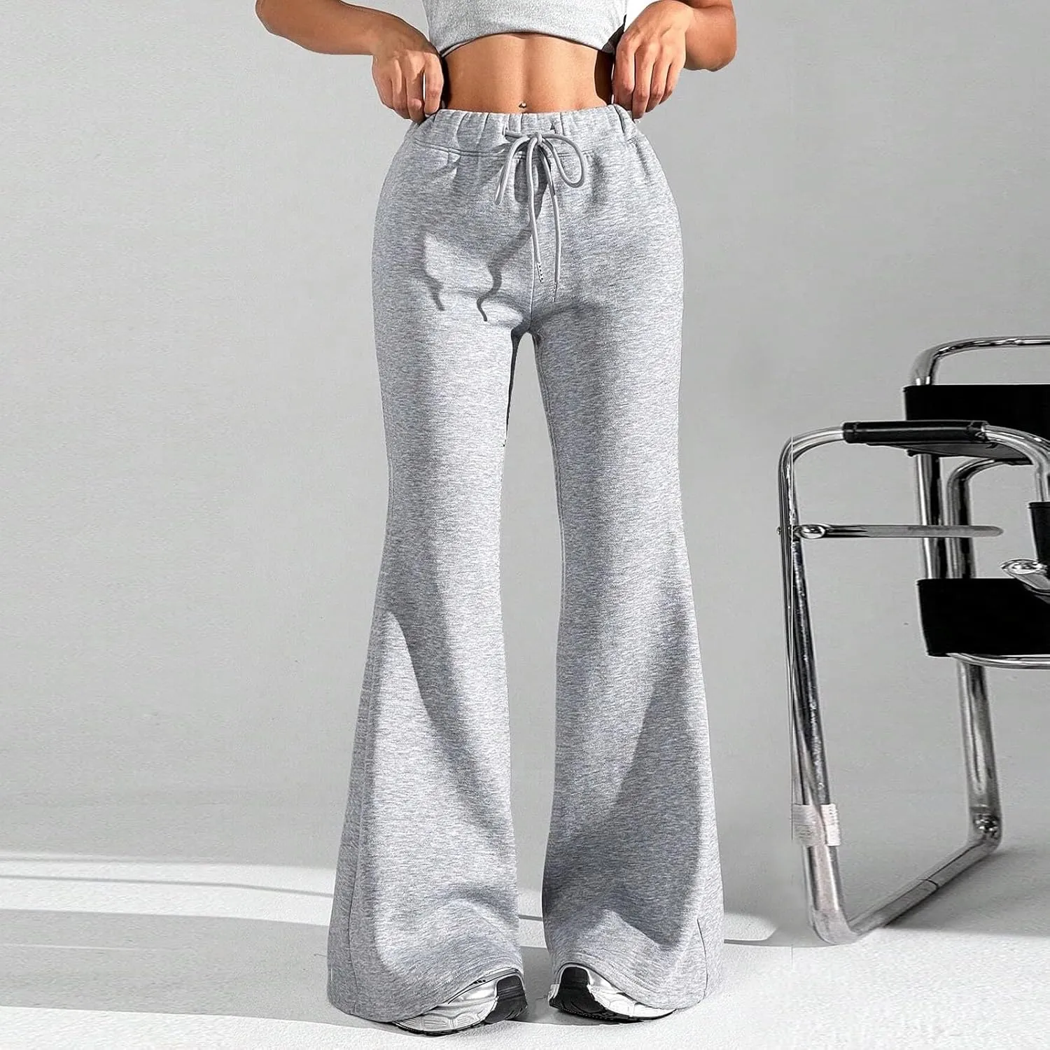 Flare Sweatpants Women High Waisted Wide Leg Pants Comfy Fleece Sweatpants Casual Loose Fit Yoga Pants with Pockets