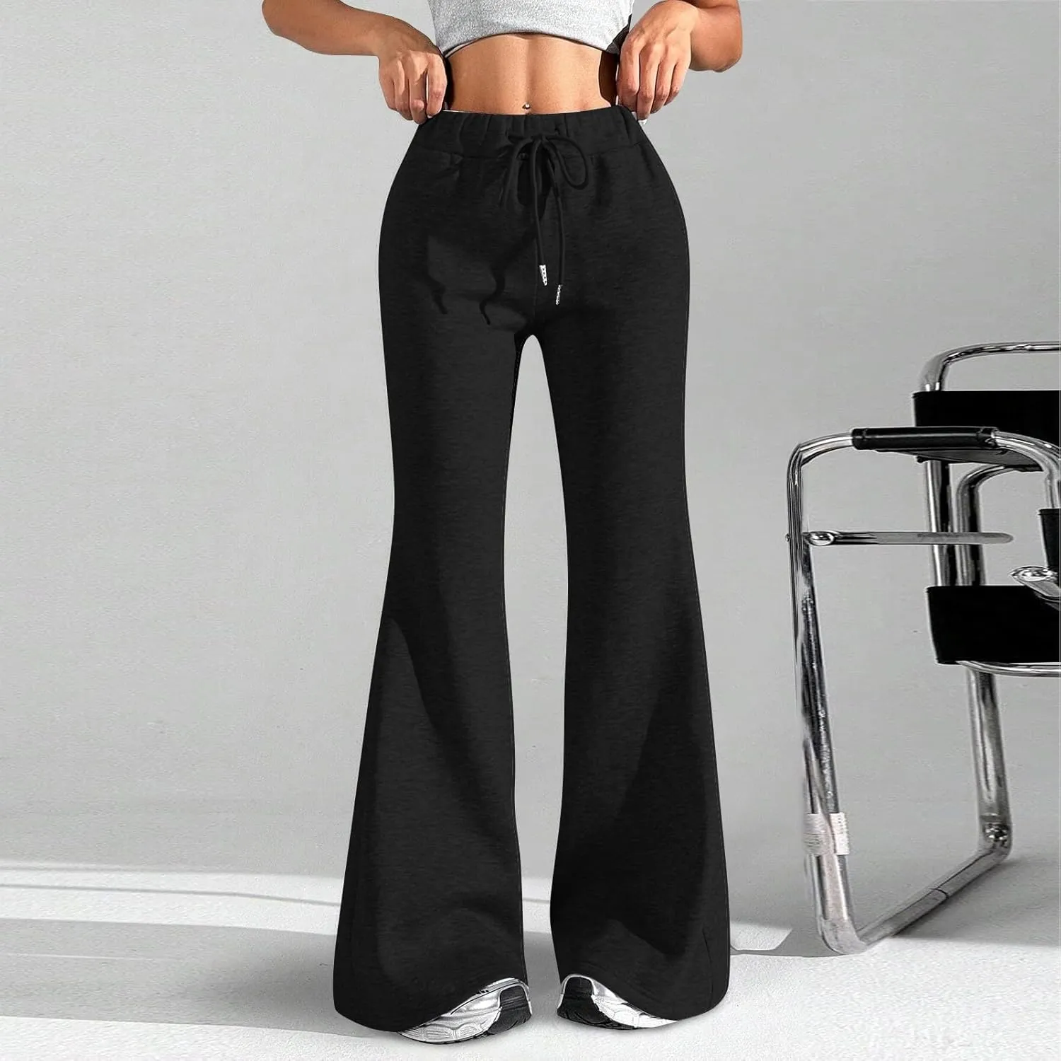 Flare Sweatpants Women High Waisted Wide Leg Pants Comfy Fleece Sweatpants Casual Loose Fit Yoga Pants with Pockets