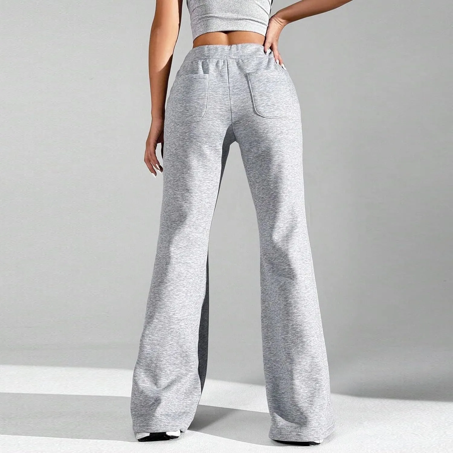 Flare Sweatpants Women High Waisted Wide Leg Pants Comfy Fleece Sweatpants Casual Loose Fit Yoga Pants with Pockets