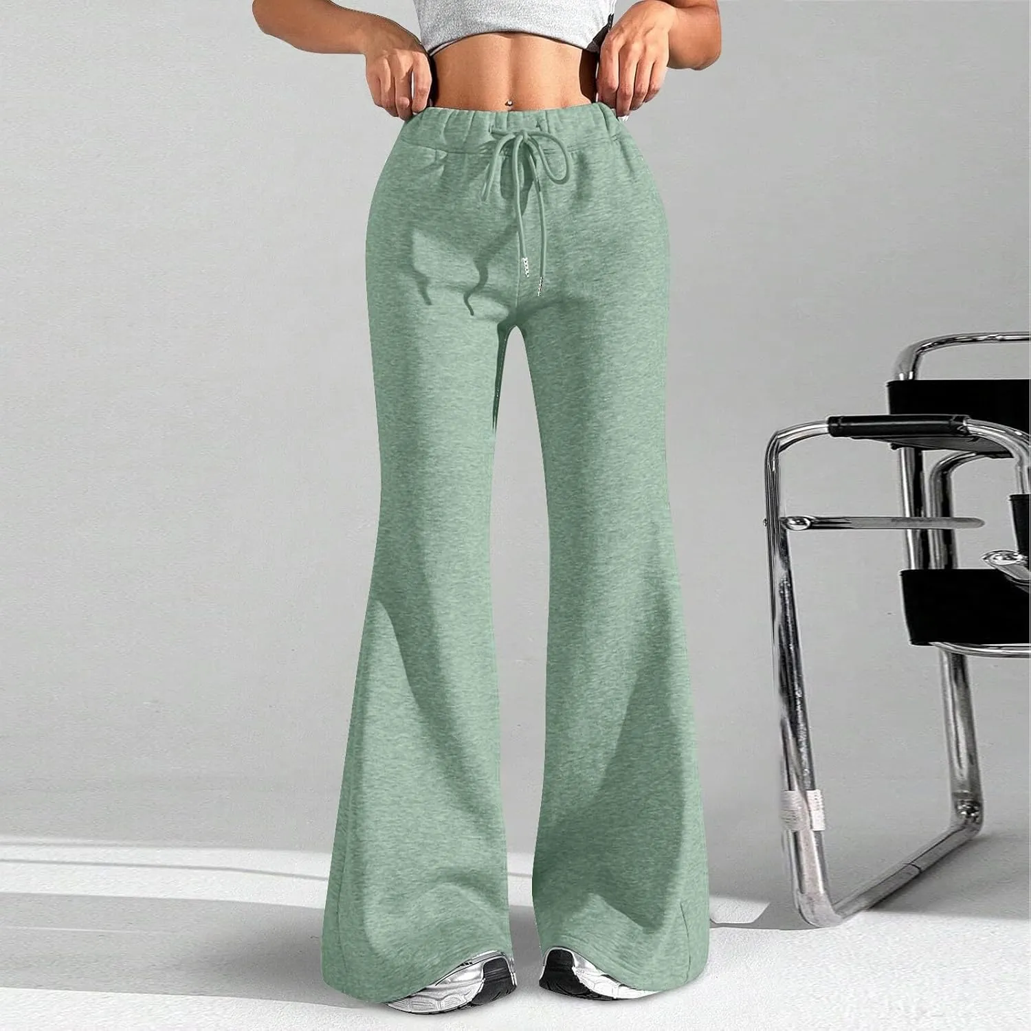 Flare Sweatpants Women High Waisted Wide Leg Pants Comfy Fleece Sweatpants Casual Loose Fit Yoga Pants with Pockets