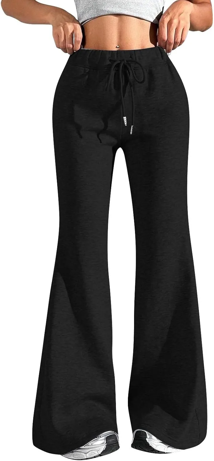 Flare Sweatpants Women High Waisted Wide Leg Pants Comfy Fleece Sweatpants Casual Loose Fit Yoga Pants with Pockets