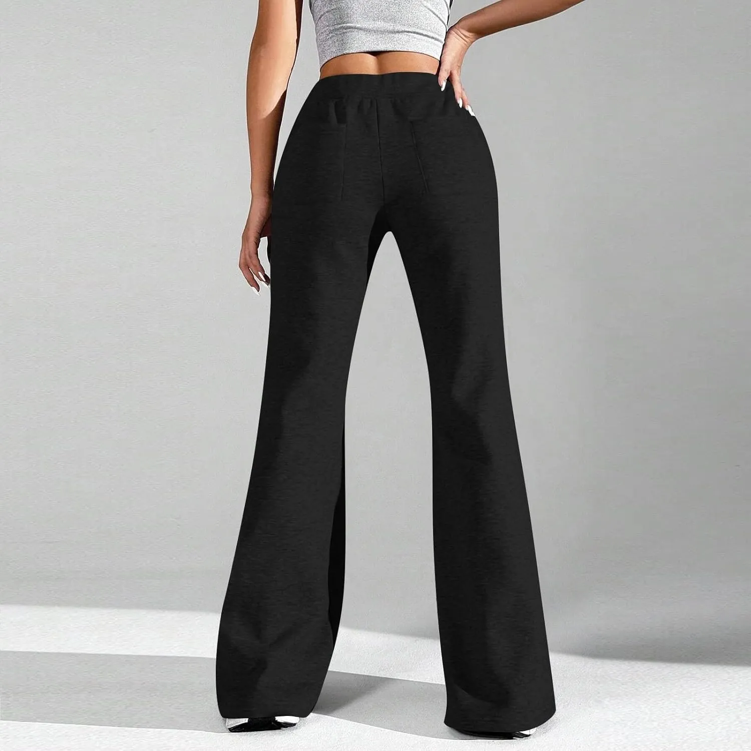 Flare Sweatpants Women High Waisted Wide Leg Pants Comfy Fleece Sweatpants Casual Loose Fit Yoga Pants with Pockets