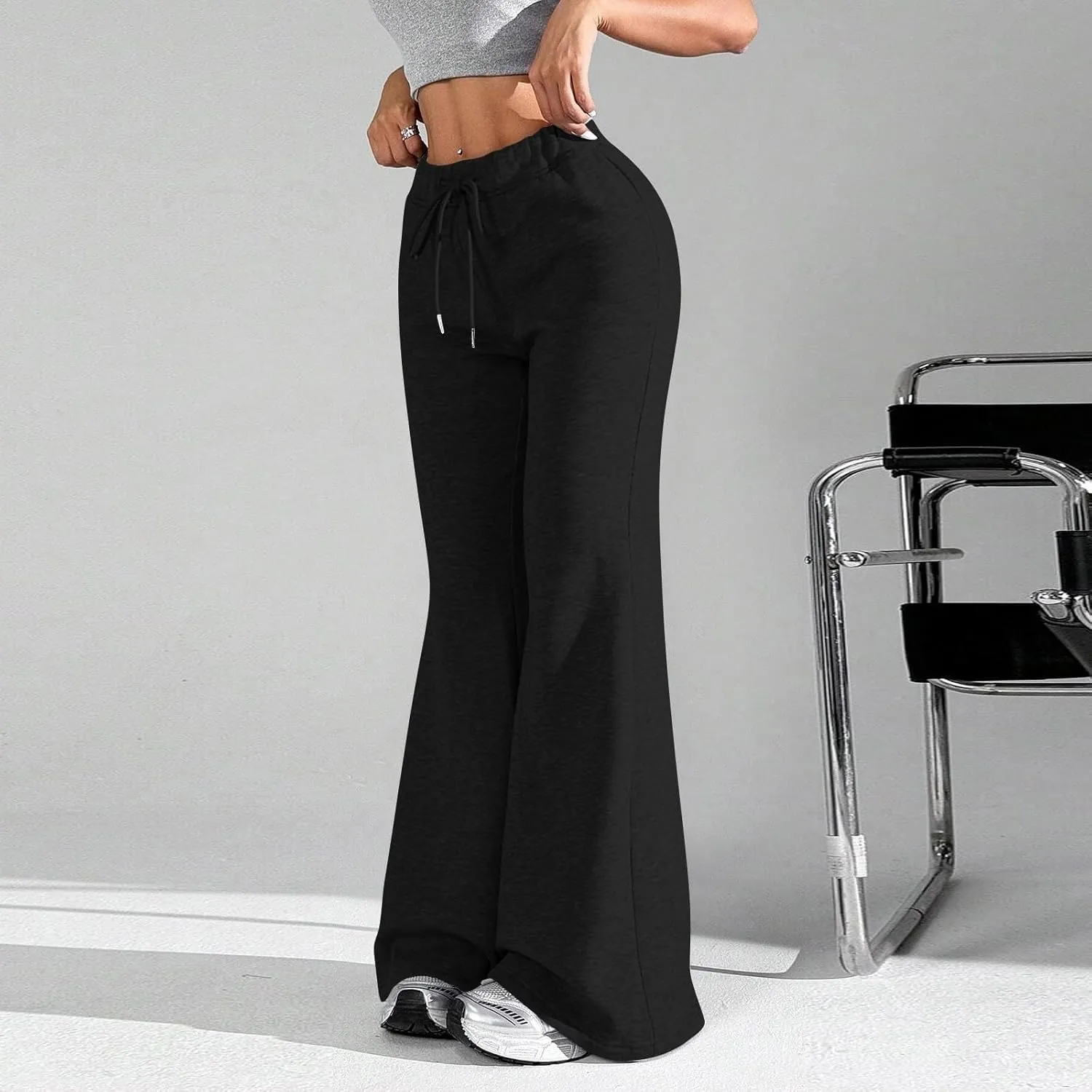 Flare Sweatpants Women High Waisted Wide Leg Pants Comfy Fleece Sweatpants Casual Loose Fit Yoga Pants with Pockets