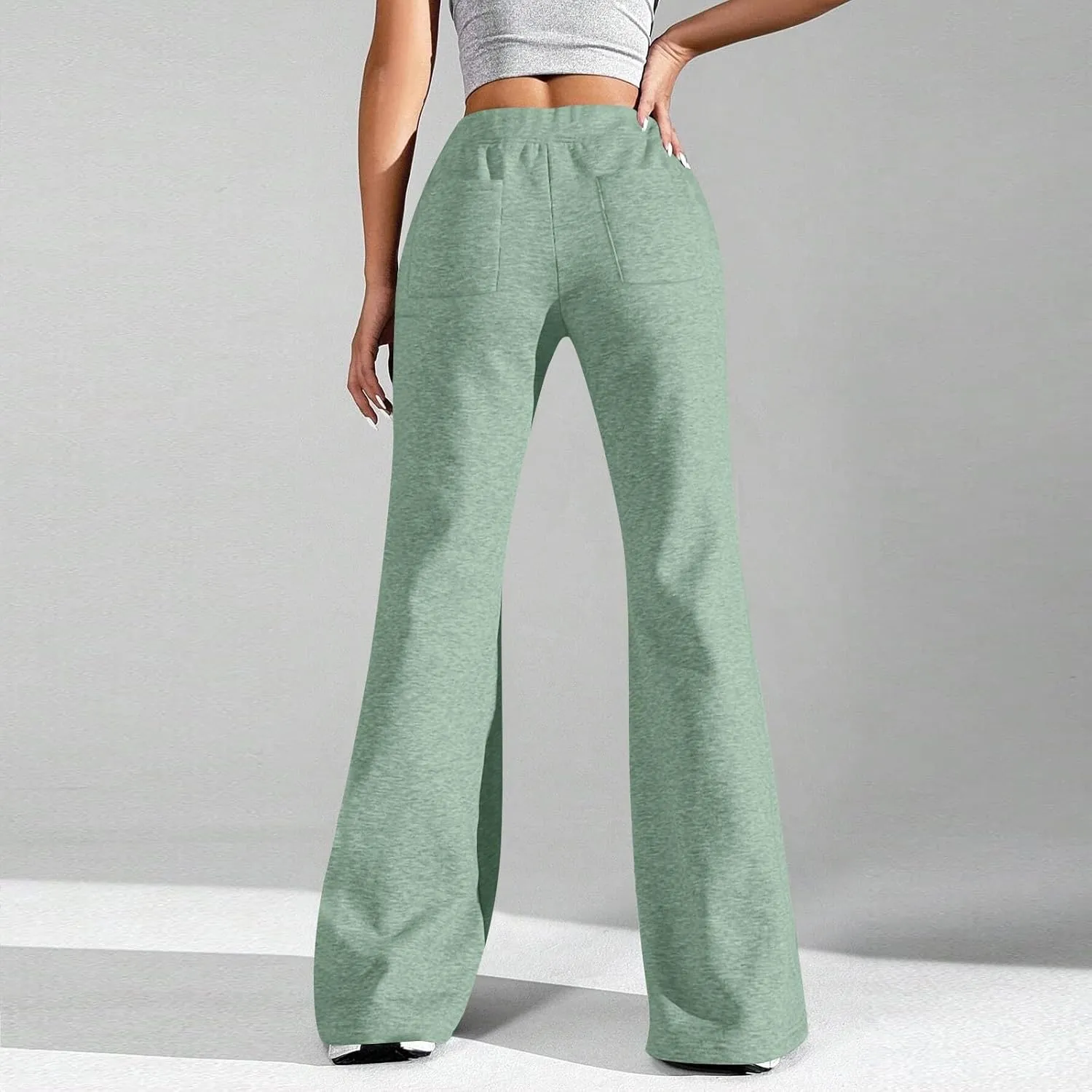 Flare Sweatpants Women High Waisted Wide Leg Pants Comfy Fleece Sweatpants Casual Loose Fit Yoga Pants with Pockets