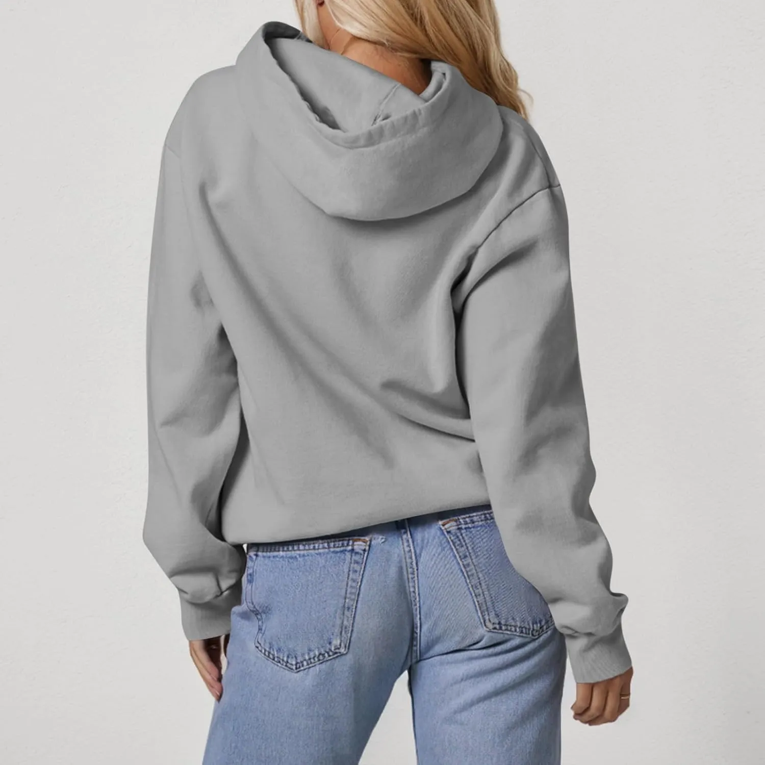 Fleece Hoodie Women Oversized Plain Hooded Sweatshirt Casual Long Sleeve Pullover Tops Comfy Drop Shoulder Sweater