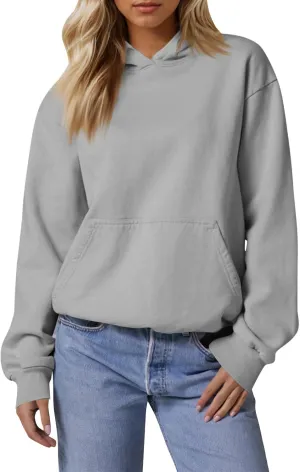 Fleece Hoodie Women Oversized Plain Hooded Sweatshirt Casual Long Sleeve Pullover Tops Comfy Drop Shoulder Sweater