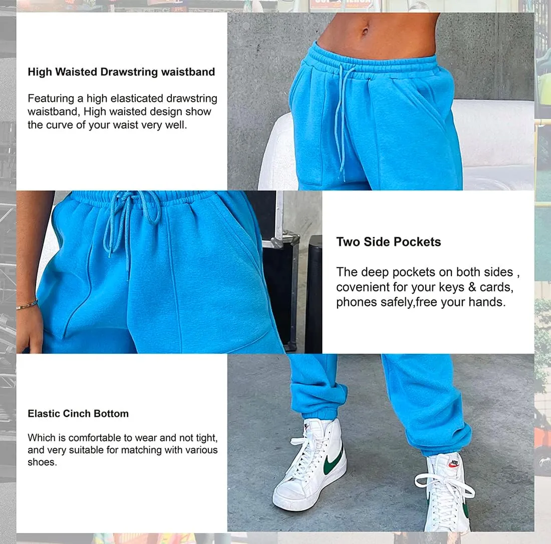 Fleece Lined Womens Sweatpants - High Waisted Joggers for Women, Cotton Drawstring Baggy Sweats Women Pants