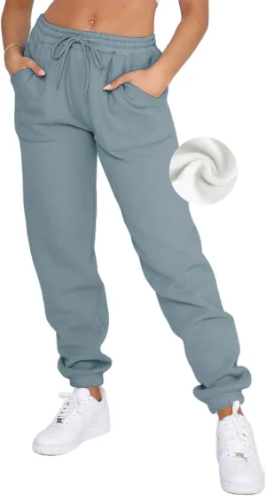 Fleece Lined Womens Sweatpants - High Waisted Joggers for Women, Cotton Drawstring Baggy Sweats Women Pants