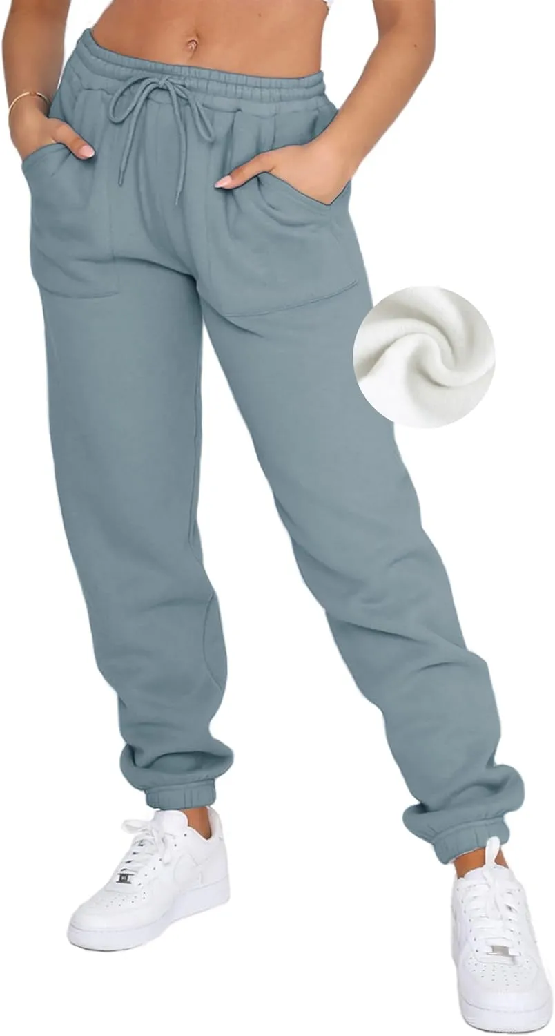 Fleece Lined Womens Sweatpants - High Waisted Joggers for Women, Cotton Drawstring Baggy Sweats Women Pants