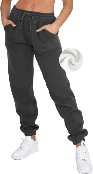 Fleece Lined Womens Sweatpants - High Waisted Joggers for Women, Cotton Drawstring Baggy Sweats Women Pants