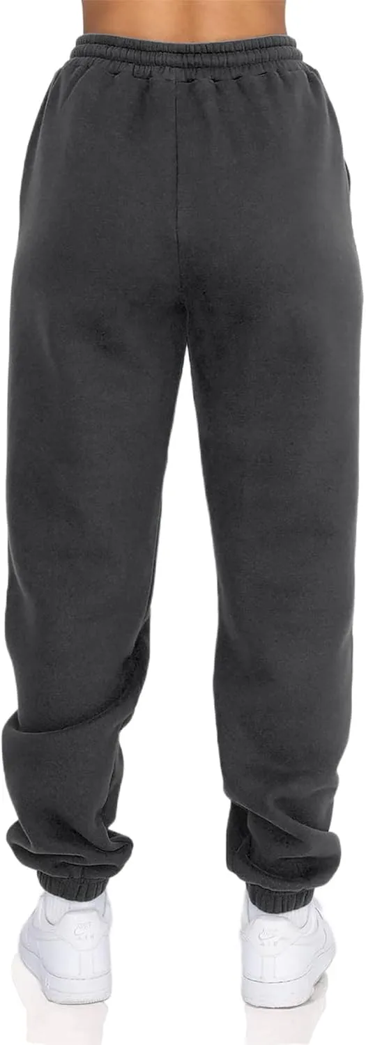 Fleece Lined Womens Sweatpants - High Waisted Joggers for Women, Cotton Drawstring Baggy Sweats Women Pants