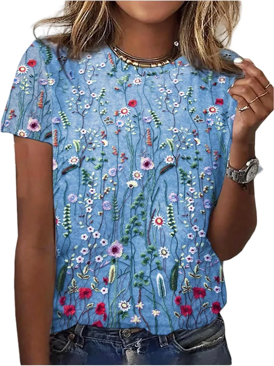Floral Plants T Shirt for Women Wildflower Graphic Tees Plant Lover Shirts Short Sleeve Casual Basic Tops