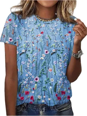 Floral Plants T Shirt for Women Wildflower Graphic Tees Plant Lover Shirts Short Sleeve Casual Basic Tops