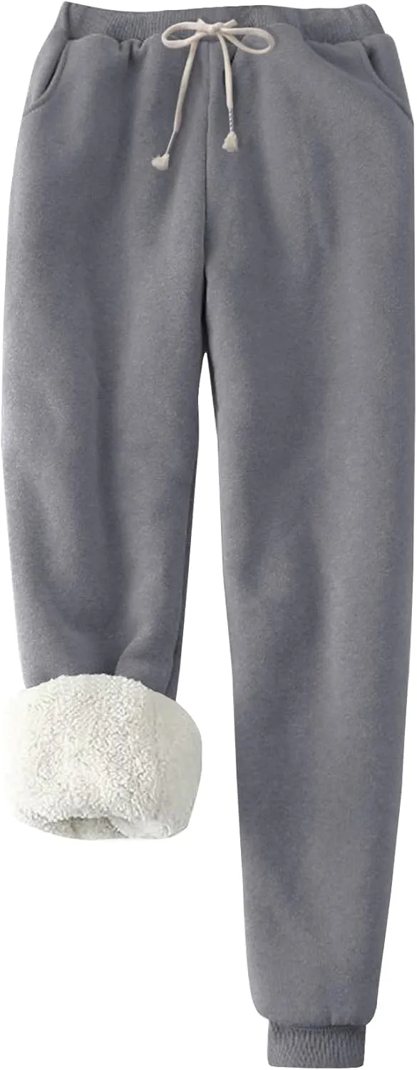 Flygo Women's Winter Warm Fleece Joggers Pants Sherpa Lined Athletic Active Sweatpants