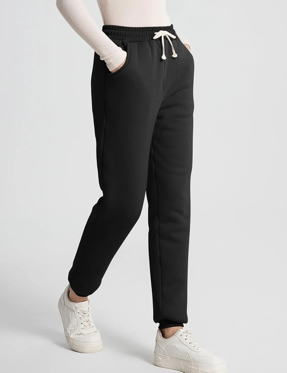Flygo Women's Winter Warm Fleece Joggers Pants Sherpa Lined Athletic Active Sweatpants