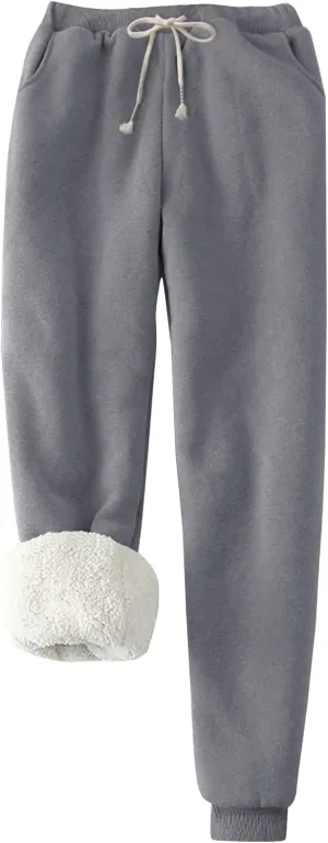 Flygo Women's Winter Warm Fleece Joggers Pants Sherpa Lined Athletic Active Sweatpants
