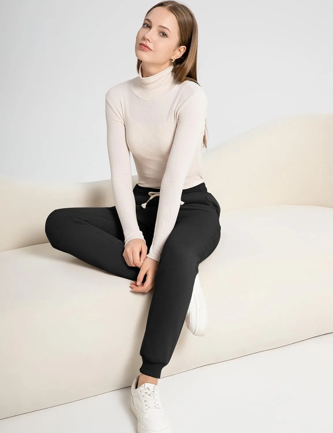 Flygo Women's Winter Warm Fleece Joggers Pants Sherpa Lined Athletic Active Sweatpants