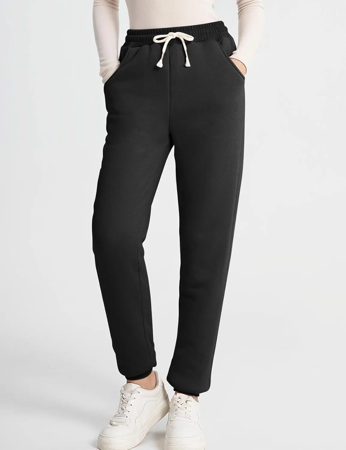 Flygo Women's Winter Warm Fleece Joggers Pants Sherpa Lined Athletic Active Sweatpants