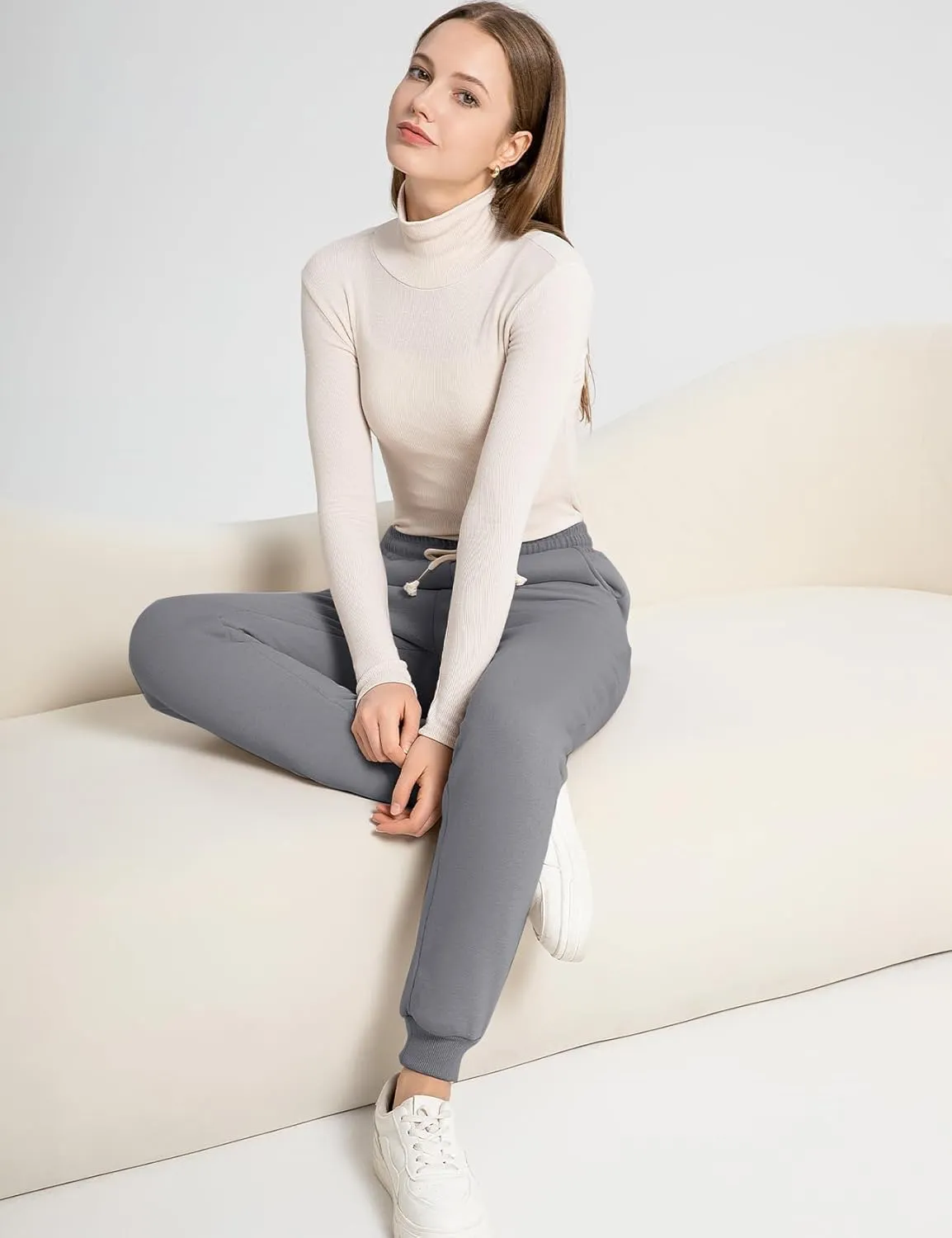 Flygo Women's Winter Warm Fleece Joggers Pants Sherpa Lined Athletic Active Sweatpants
