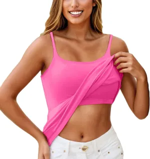FQZWONG Womens Tank Tops with Built in Bra Adjustable Spaghetti Strap Camisole Plus Size Sleeveless Layer Padded Undershirts